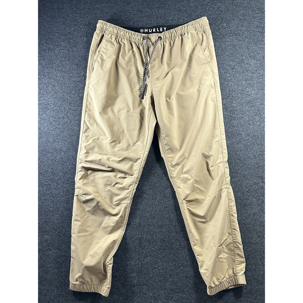 Hurley Jogger Mens Xl Beige Tech Twill Tapered Fit Elastic Waist Stretch Nylon